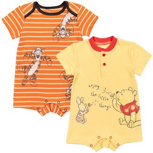 Disney Winnie the Pooh Mickey Mouse Tigger Baby 2 Pack Henley Rompers Newborn to Toddler - 1 of 4