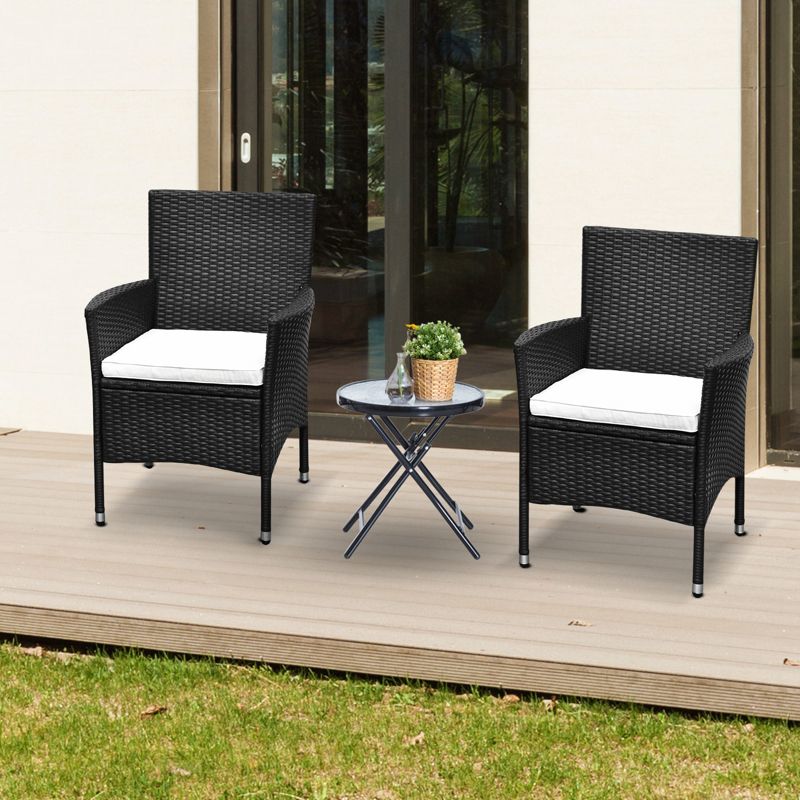 Outsunny 2 PCS Rattan Wicker Dining Chairs with Cushions and Anti-Slip Foot, Patio Stackable Chairs Set for Backyard, Garden, Lawn, Dark Coffee, 2 of 9