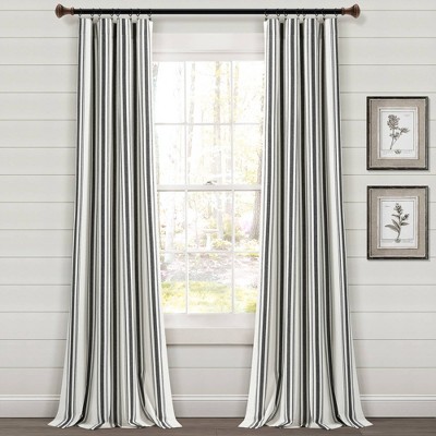 Photo 1 of 2pk 42x84 Light Filtering Farmhouse Striped Yarn Dyed Curtain Panels Black - Lush Dcor