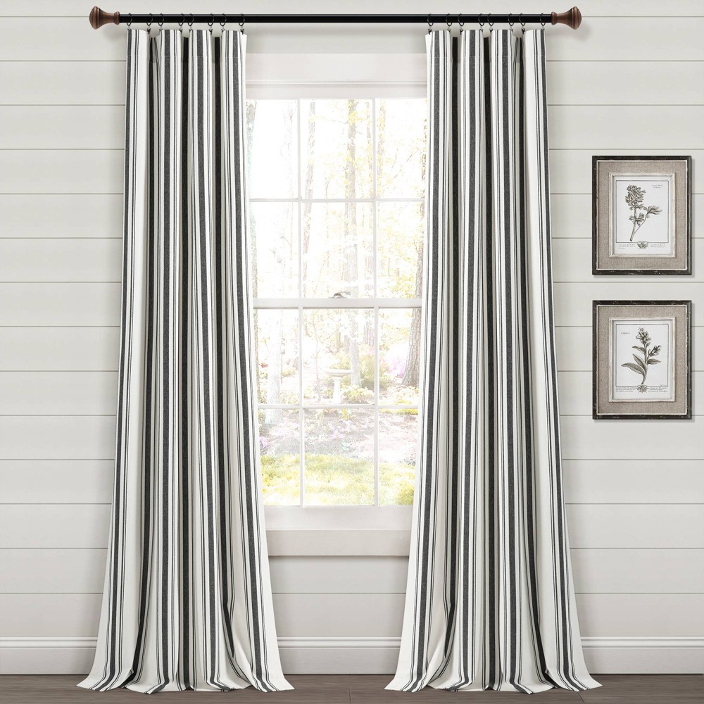 Photos - Curtains & Drapes 2pk 42"x84" Light Filtering Farmhouse Striped Yarn Dyed Curtain Panels Bla