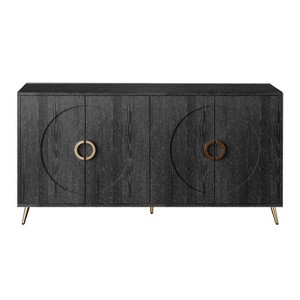 TIRAMISUBEST Distressed Black Buffet Cabinet - Modern 4-Door Lacquered Wood Storage Sideboard with Wheels for Dining Room - 1 of 4
