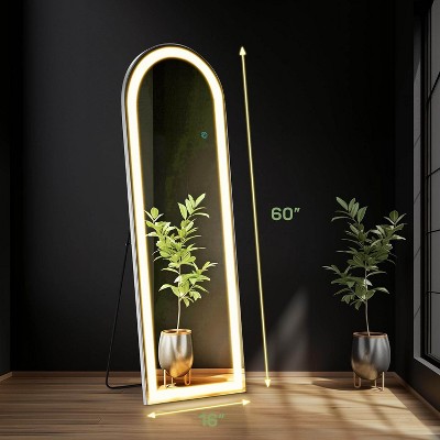 MyDepot Full Length Mirror with LED Lights 64"x21" with Stand, Black