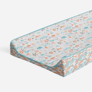 Bacati - Jungle Safari Aqua/Orange Muslin Quilted Changing Pad Cover - 1 of 4