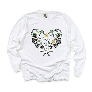 Simply Sage Market Women's Skeleton St. Patrick's Heart Long Sleeve Garment Dyed Tee - 1 of 4
