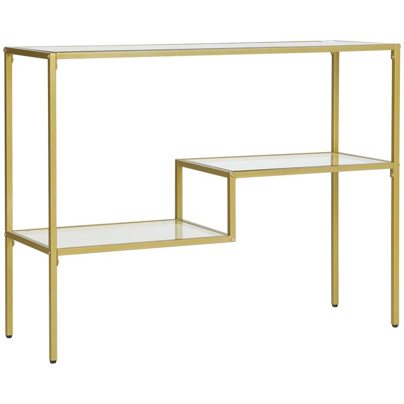 HOMCOM Gold Console Table, 39" Tempered Glass Behind Sofa Table, Narrow Entryway Table with Storage Shelves, Steel Frame Glass Table, 4 of 7