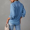 Women Long Sleeve v Neck Denim  Button Down Casual Shirts Chambray Blouse Top - 3 of 4