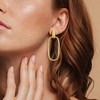 EVERLY JEWELRY | 10k Yellow Gold Open Huggie with Open Rectangle Drop Earrings - 4 of 4