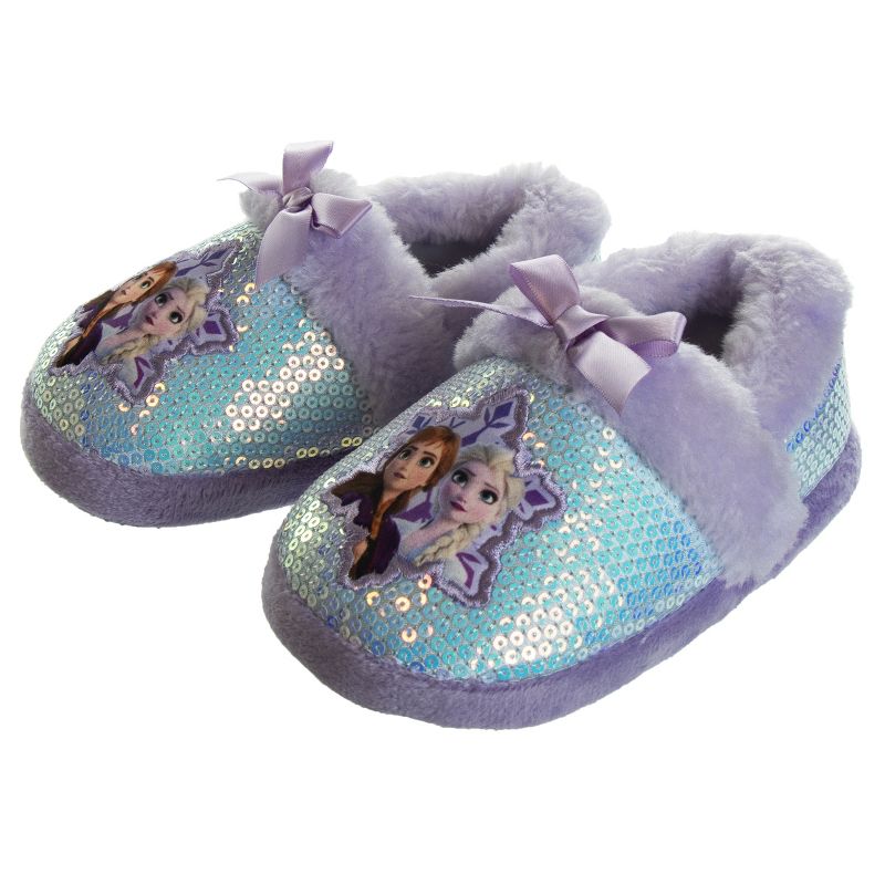 Disney Frozen Girl Slippers - Elsa and Anna Plush Lightweight Warm Comfort Soft Aline House Shoes - Purple (sizes 5-12 Toddler-Little Kid), 2 of 9