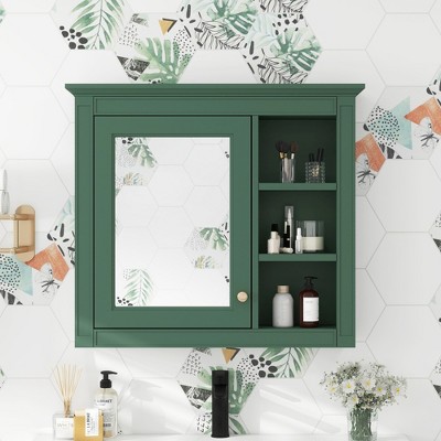 ALEXOUN 19'' x 12'' Bathroom Vanity Mirror, with Wall Mounted Bathroom Storage Cabinet, Modern Bathroom Wall Mirror,Mirror Cabinet Open Shelves