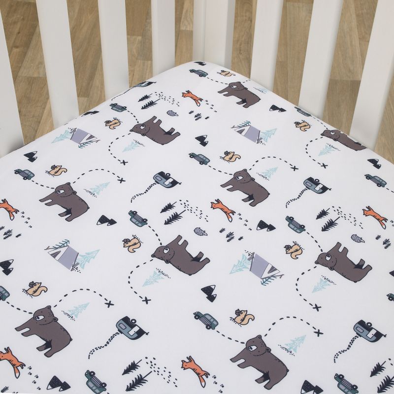 Carter's Woodland Friends White and Multi Colored Bear, Fox, Squirrel, Tree, and Camper Fitted Crib Sheet, 2 of 6