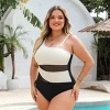 Women's Chic White Colorblock Plus Size One-Piece Swimsuit - Cupshe - 3 of 4