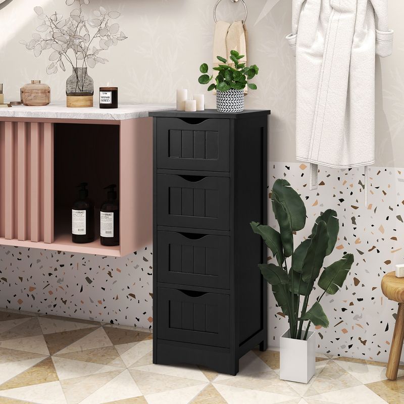 Costway 4-Drawer Bathroom Floor Cabinet Free Standing Storage Side Organizer Black/Espresso, 2 of 11