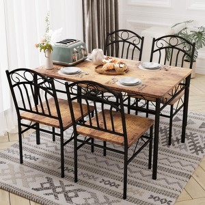 4-Piece Retro Industrial Dining Set, Wood Table & Chairs for Small Space, Breakfast Nook, Rustic Brown - 1 of 4