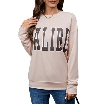 Sweatshirt For Women Lightweight Spring Holiday MALIBU Letter Graphic Crewneck Long Sleeve Pullover Sweatshirt