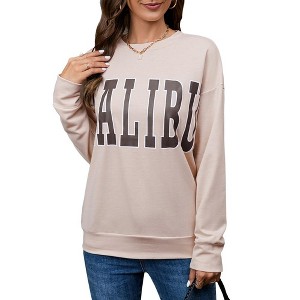 Sweatshirt For Women Lightweight Spring Holiday MALIBU Letter Graphic Crewneck Long Sleeve Pullover Sweatshirt - 1 of 4