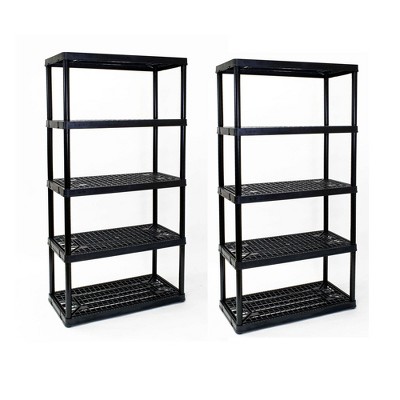 Gracious Living 5 Shelf Tier Light Duty Indoor and Garage Shelf, Black (2 Pack)