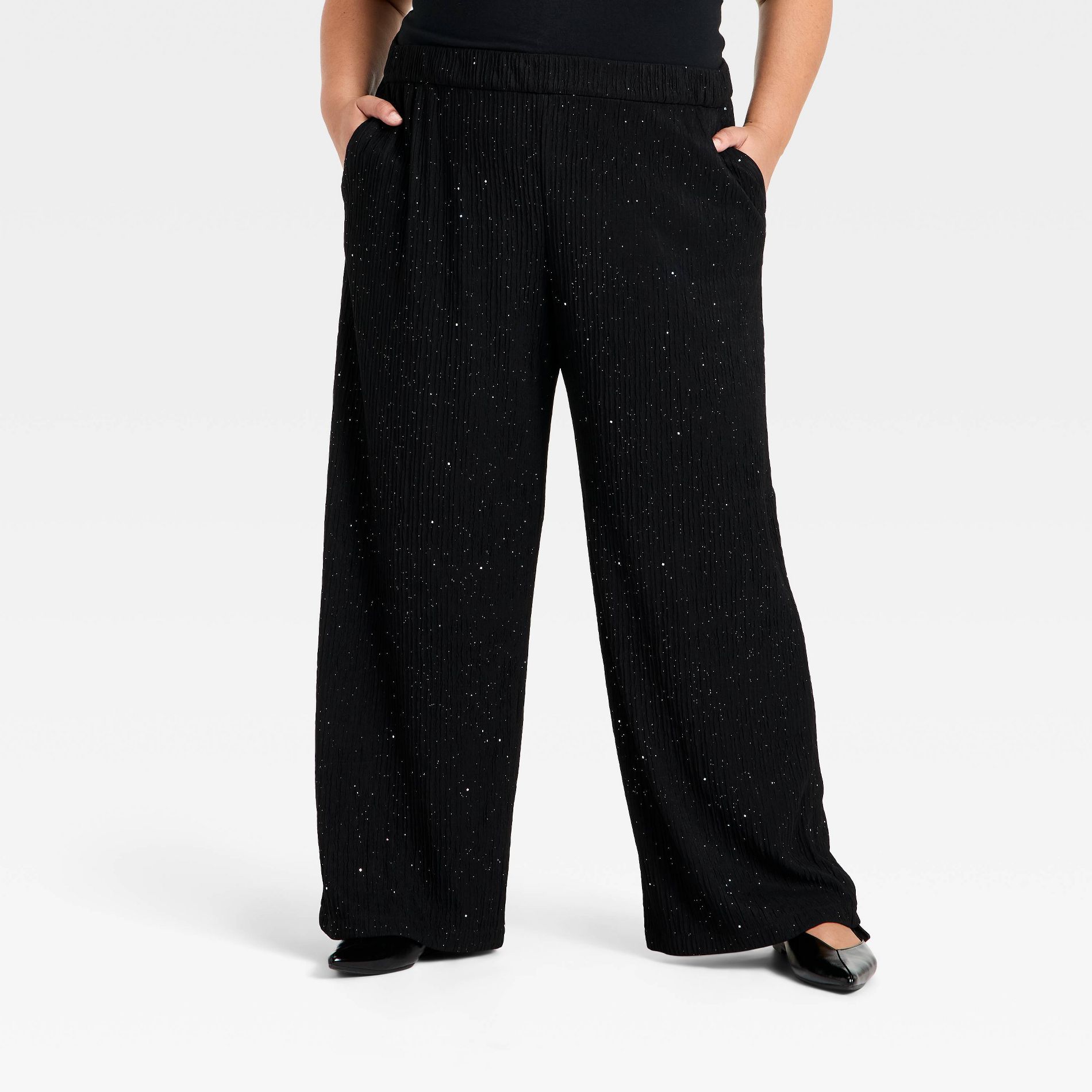 Women's High-Rise Sparkle Wide Leg Pull-On Pants - Ava & Viv™ Black