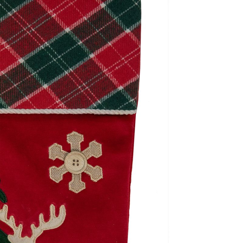 Northlight 20.5-Inch Red and Green Plaid Christmas Stocking with a Pine Tree and Moose, 3 of 4