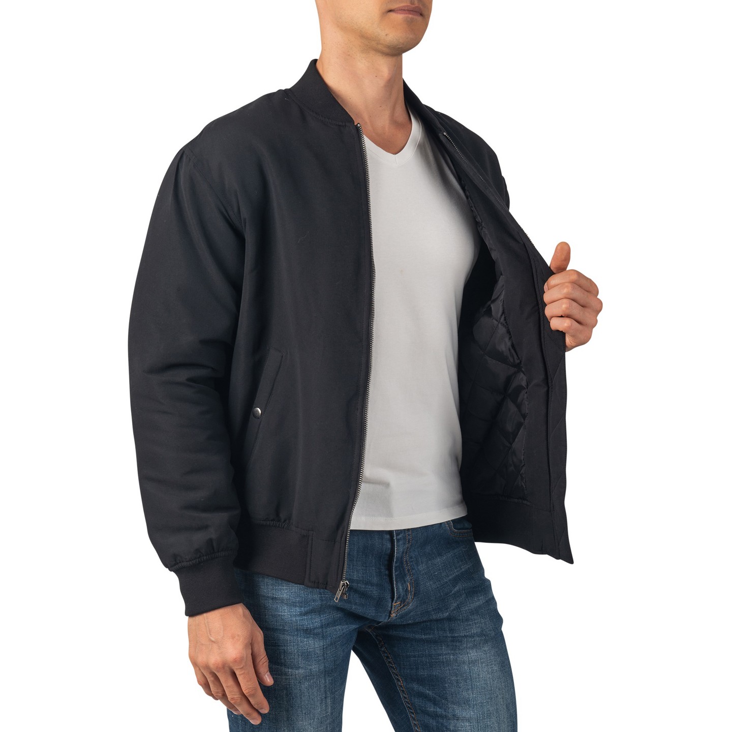 Мужская куртка Alpine Swiss Damon Bomber Jacket Warm Quilted Flight Jacket with Pockets – Stylish Windbreaker for Casual & Layering Versatile Outerwear — фото 5