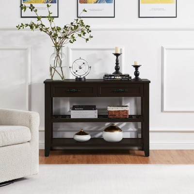 Syemin Decorative Storage Cabinet, Wooden Dresser with Two Drawers and Two-Layer Shelf, Suitable for Living Room, Foyer,