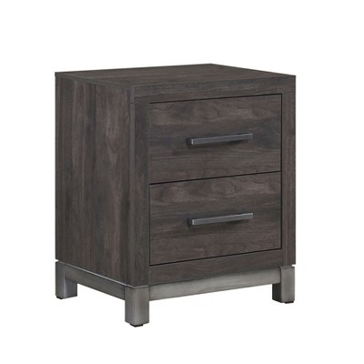 Vynxaria Modern Sleek 2-Drawer Nightstand, 2-Tone (Brownish Gray & Antique Silver), Dovetail Drawers, Glitter Gray Bar Pulls