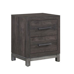 Vynxaria Modern Sleek 2-Drawer Nightstand, 2-Tone (Brownish Gray & Antique Silver), Dovetail Drawers, Glitter Gray Bar Pulls - 1 of 4