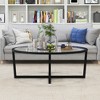 Tangkula Modern Glass Coffee Table w/ Cross Base & Acacia Wood Legs for Small Spaces - 4 of 4