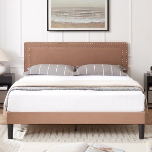 VECELO Upholstered Bed with Adjustable Headboard, Bed Frame - 1 of 4