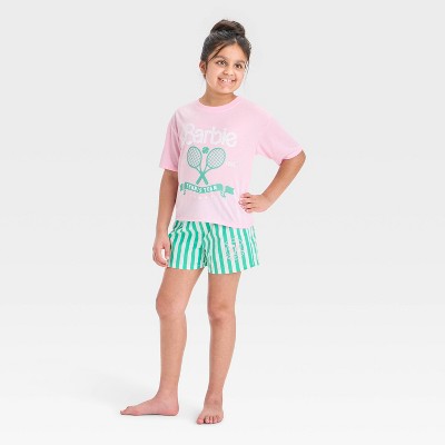 Girls' Barbie Graphic T-Shirt & Boxer Pajama Set - Pink
