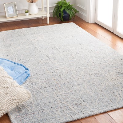 Blue and Ivory Floral Hand-Tufted Wool Area Rug, 3' x 5'