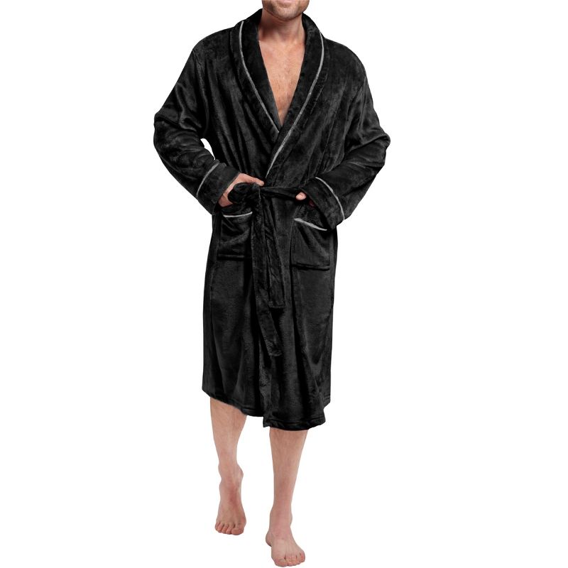 PAVILIA Mens Robe, Soft Bathrobe for Men, Fleece Warm Long Plush Microfiber Shawl Collar Pocket, Bath Shower Spa, 4 of 9