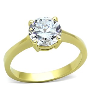 Slickblue Women's Gold Tone Ring, Stainless Steel with Clear Cubic Zirconia Center, Solitaire Style, Size 5-10 - 1 of 4