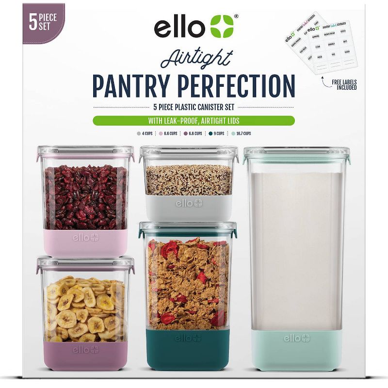 Ello 10pc Plastic Food Storage Canisters with Airtight Lids (Set of 5), 4 of 13