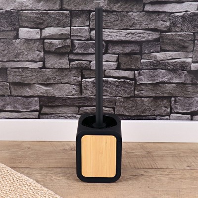 Evideco French Home Goods Toilet Brush and Holder Rubber and Wood