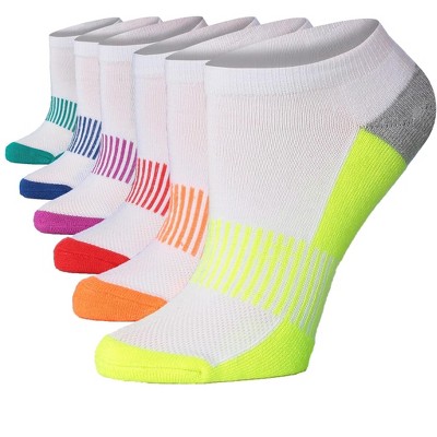 Tipi Toe Women's 6 Pack Cushioned Comfort Running Solid White Rainbow Toe Ankle Socks For Women