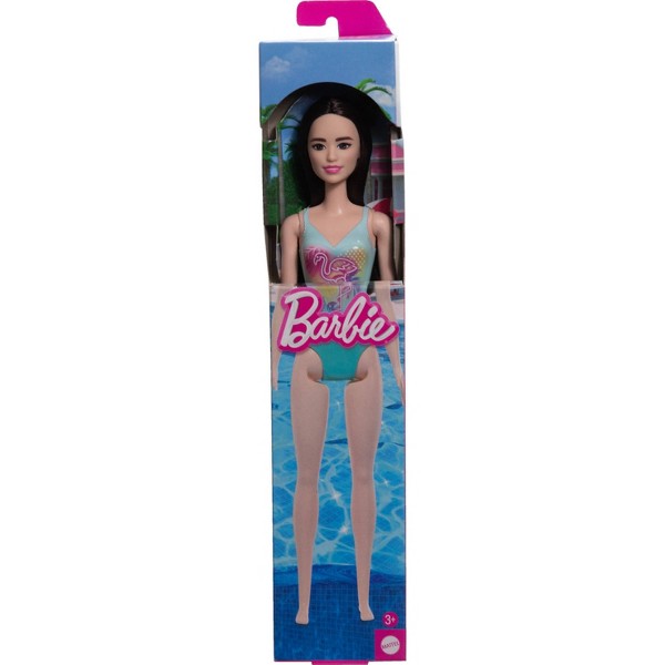 Muñeca Barbie de playa con cabello negro y traje de baño azul tropical 4