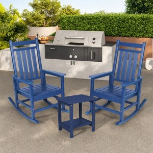 FURNIinspire Patio Seating Sets 3 Pieces Outdoor Rocking Chair With Side Table, Wood Texture Rocking Chairs With Blue Side Table, Blue, 35“*23”*41“ - 1 of 4