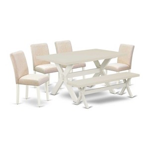 HomeStock 6-Pc Rectangle Natural Oak Finish Solid Wood Top Dining Table with 1-Bench, 4-Chairs - 1 of 4