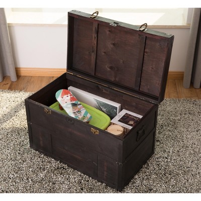 Large Dark Brown Wooden Storage Trunk with Lockable Latch