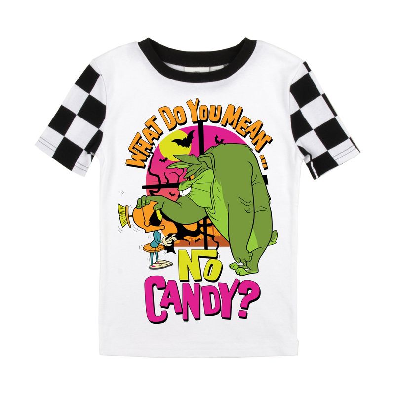 Looney Tunes What Do You Mean No Candy Youth Boy's Black & White Checkered Short Sleeve Shirt & Sleep Pants Set, 2 of 5