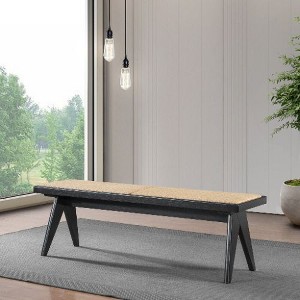 Kumasinova Rattan Solid Wood Bench, Mid-Century Modern Ottoman Bench with Natural Rattan Upholstery, Versatile Bed Bench & Entryway Bench - 1 of 4