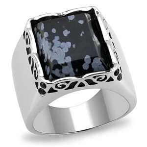 Slickblue Men's High Polished Stainless Steel Ring with Jet Snowflake Obsidian, Oblong Solitaire, Sizes 8-13 - 1 of 4