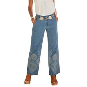 Women's Embroidered Wide Leg Jeans - LASCANA - 1 of 4