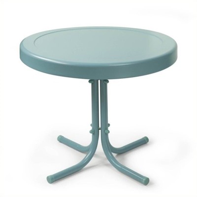 Steel Retro Metal Table in Caribbean Blue-Pemberly Row