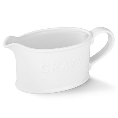 Kook Ceramic Embossed Gravy Boat, 18 oz, White
