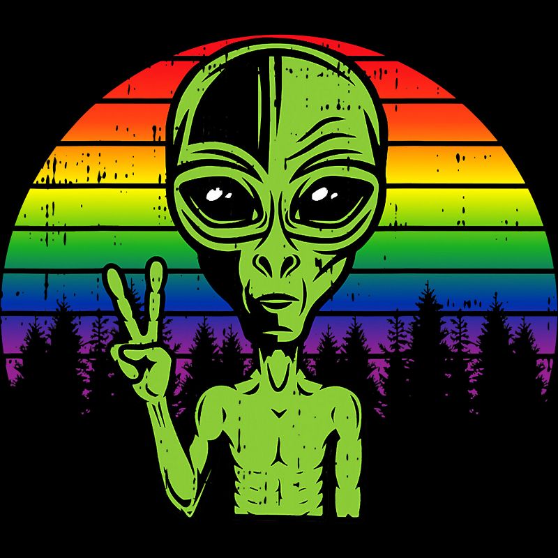 Adult Design By Humans Alien Peace Pride Retro Stripes By Tomoken T-Shirt, 2 of 3
