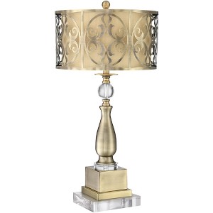 Possini Euro Design Doris Traditional Table Lamp with Clear Square Riser 32" Tall Brass Brass Candlestick Openwork Double Drum Shades for Living Room - 1 of 4