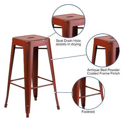 Distressed Kelly Red 30" Industrial Metal Bar Stool