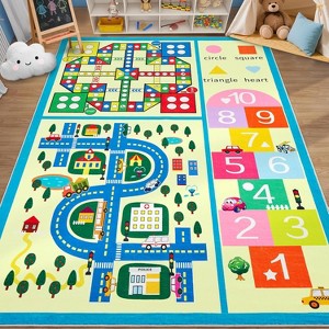 Kids Play Mat with Cityscape, Educational Rug with Numbers & Shapes, Non-Slip Nursery Carpet, Machine Washable - 1 of 4
