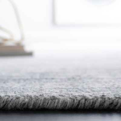Light Grey Hand-Knotted Wool and Viscose Square Rug